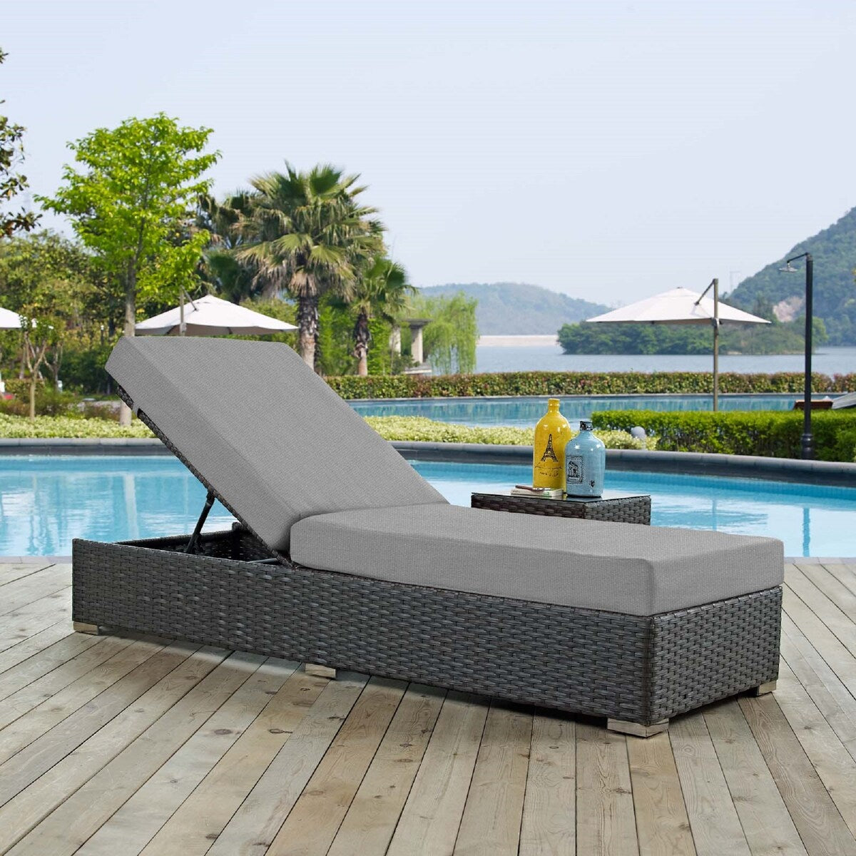 Sojourn Wicker Rattan Outdoor Patio Sunbrella Fabric Chaise Lounge