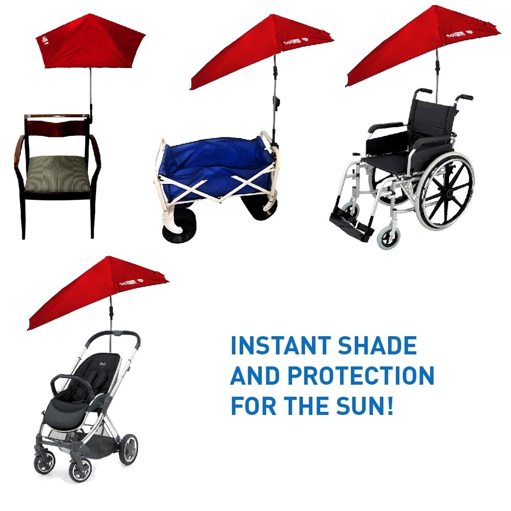 SolPro Clamp-On Shade Umbrella - 4 Way Clamp Umbrella with 360 Degree Swivel and Push Button Hinge.  Great for Beach Chairs