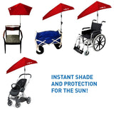 SolPro Clamp-On Shade Umbrella - 4 Way Clamp Umbrella with 360 Degree Swivel and Push Button Hinge.  Great for Beach Chairs