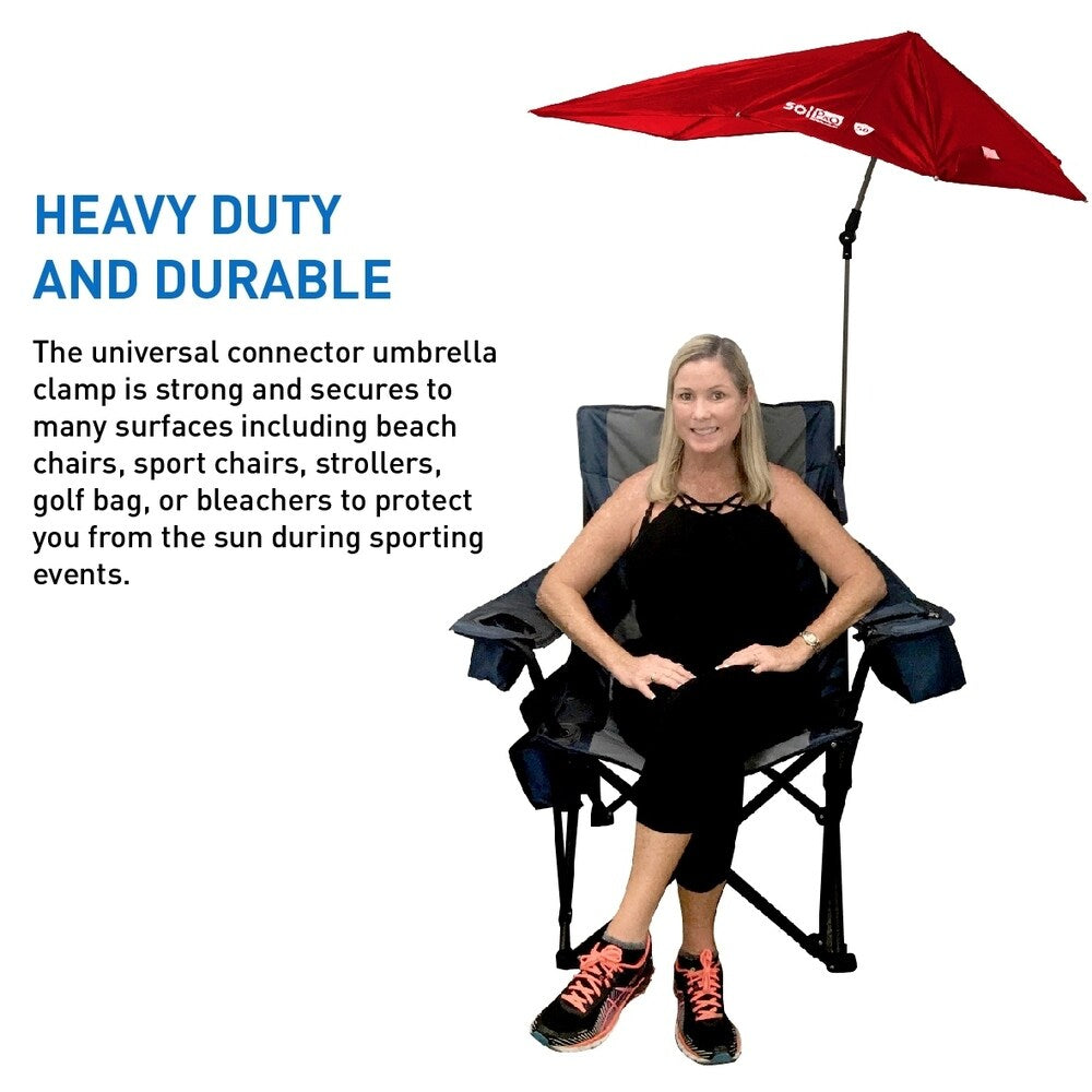SolPro Clamp-On Shade Umbrella - 4 Way Clamp Umbrella with 360 Degree Swivel and Push Button Hinge.  Great for Beach Chairs
