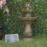 Alpine Corporation USA142SLR 34" Solar Flower Style 2-Tiered Water Fountain Elegant Outdoor Waterfall Feature for Garden