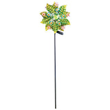 Solar Double Green Leaf Wind Spinner Garden Stake