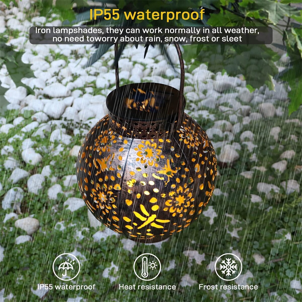 Solar Lantern Outdoor Hanging Lights Metal LED