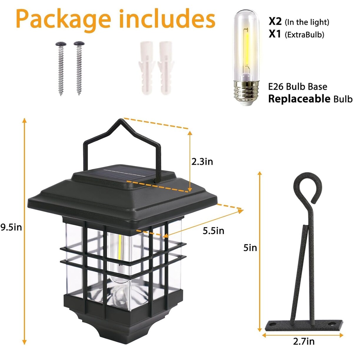 Solar Lantern Outdoor Hanging Solar Lights,Waterproof, Anti-Rust Solar Lights with Hooks, 4 Pack