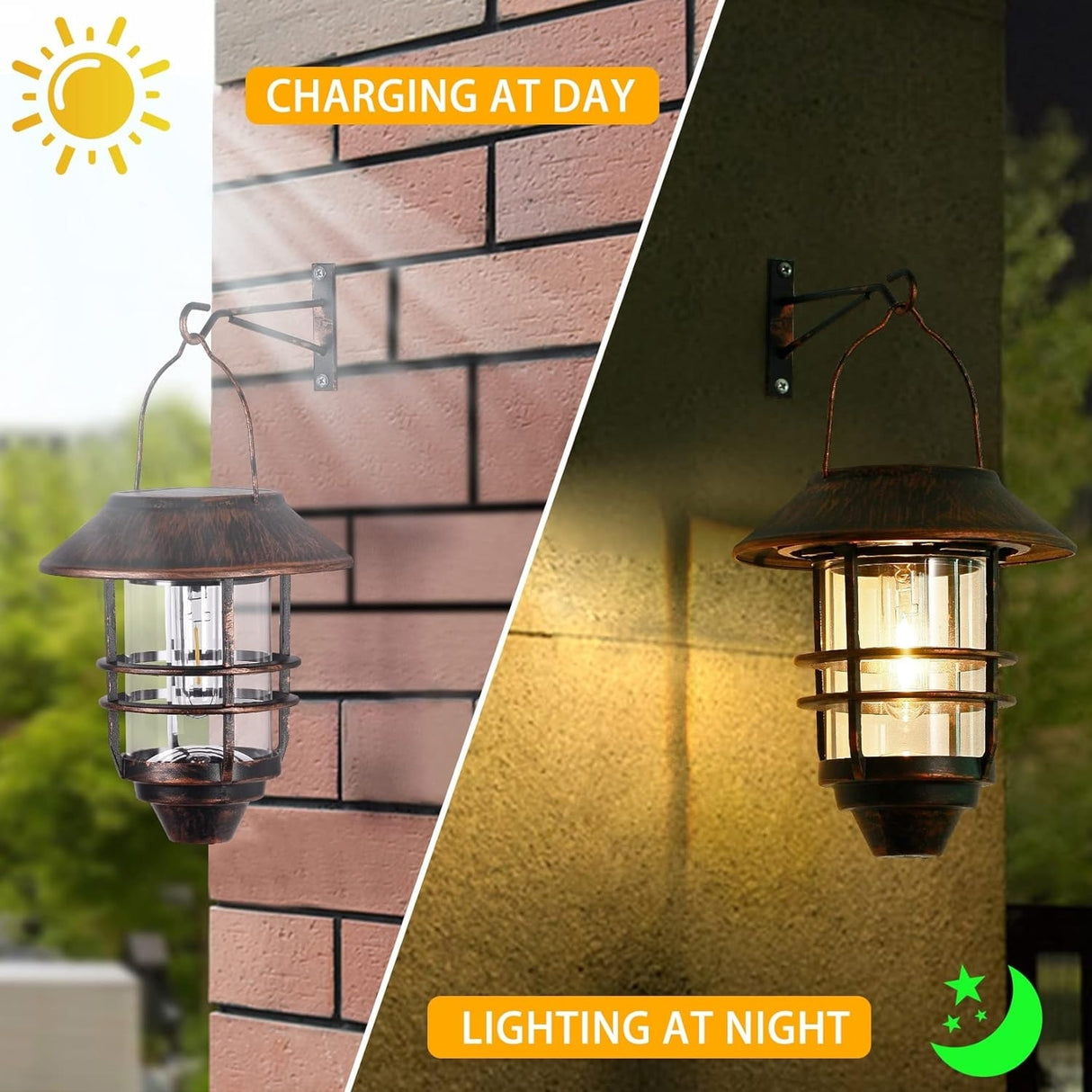 Solar Lantern Outdoor Lights, Hanging Wireless Waterproof,2 Pack
