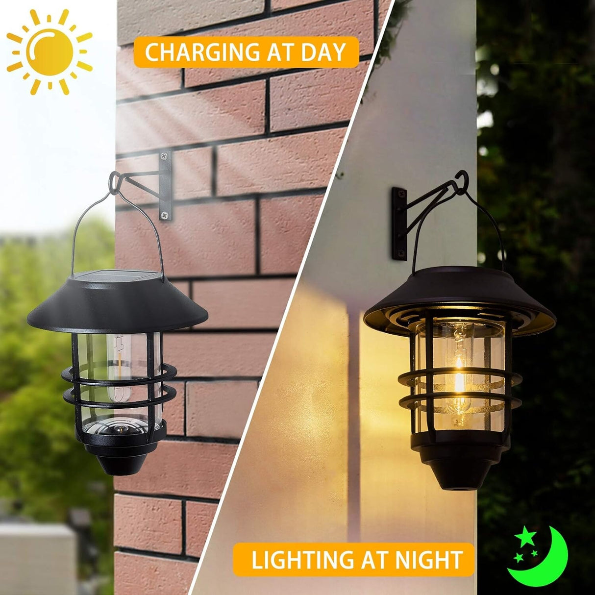 Solar Lantern Outdoor Lights, Hanging Wireless Waterproof,2 Pack