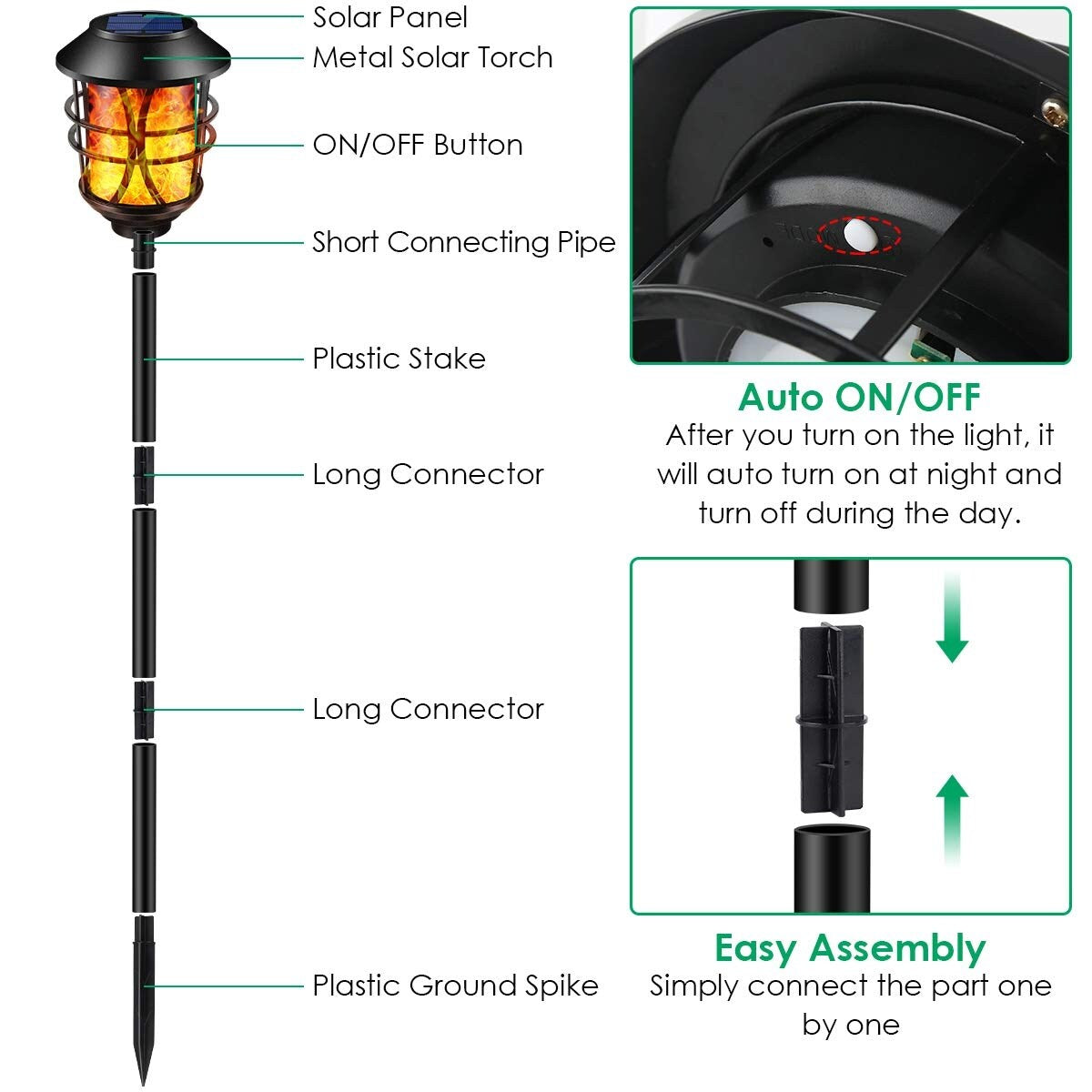 Solar Lights Metal Flickering Flame Solar Torches Lights Waterproof Outdoor Heavy Duty Lighting Solar Pathway Lights,4 Pack