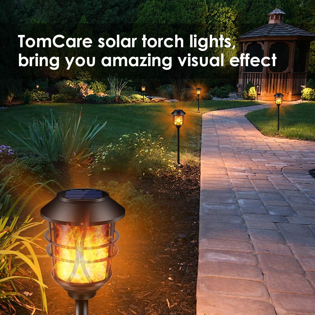 Solar Lights Metal Flickering Flame Solar Torches Lights Waterproof Outdoor Heavy Duty Lighting Solar Pathway Lights,4 Pack