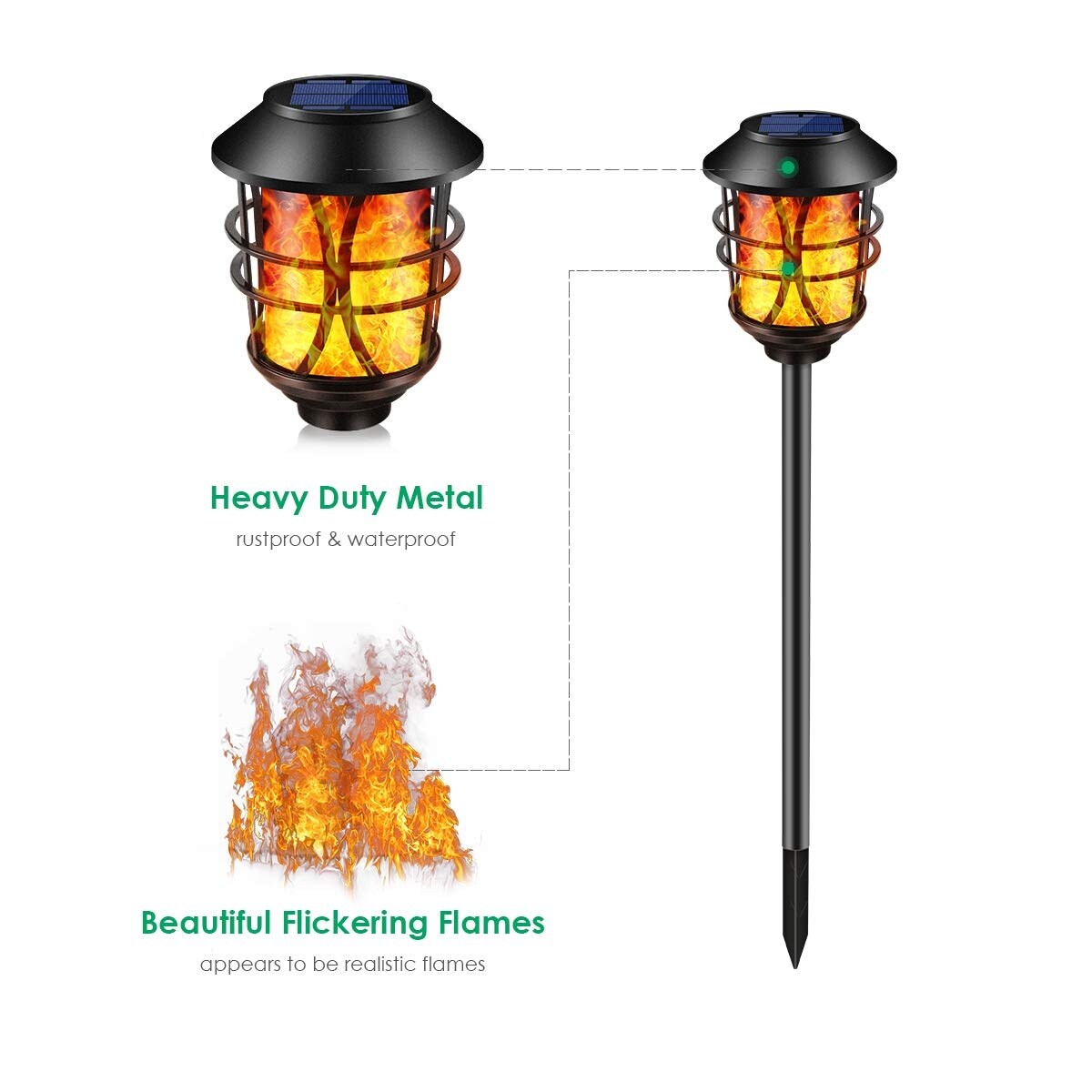 Solar Lights Metal Flickering Flame Solar Torches Lights Waterproof Outdoor Heavy Duty Lighting Solar Pathway Lights,4 Pack