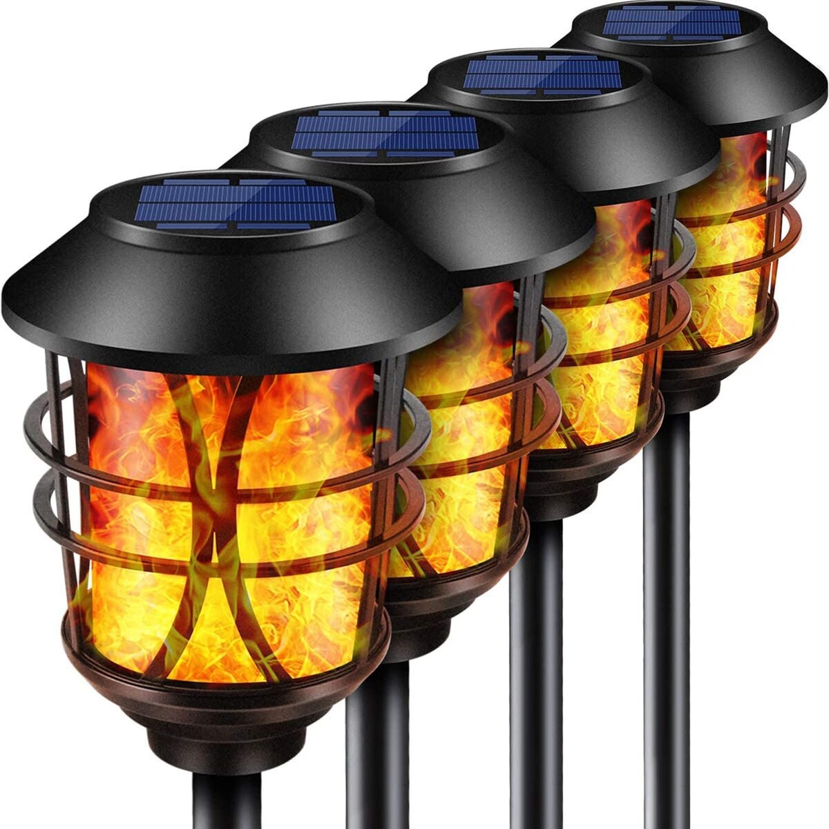 Solar Lights Metal Flickering Flame Solar Torches Lights Waterproof Outdoor Heavy Duty Lighting Solar Pathway Lights,4 Pack