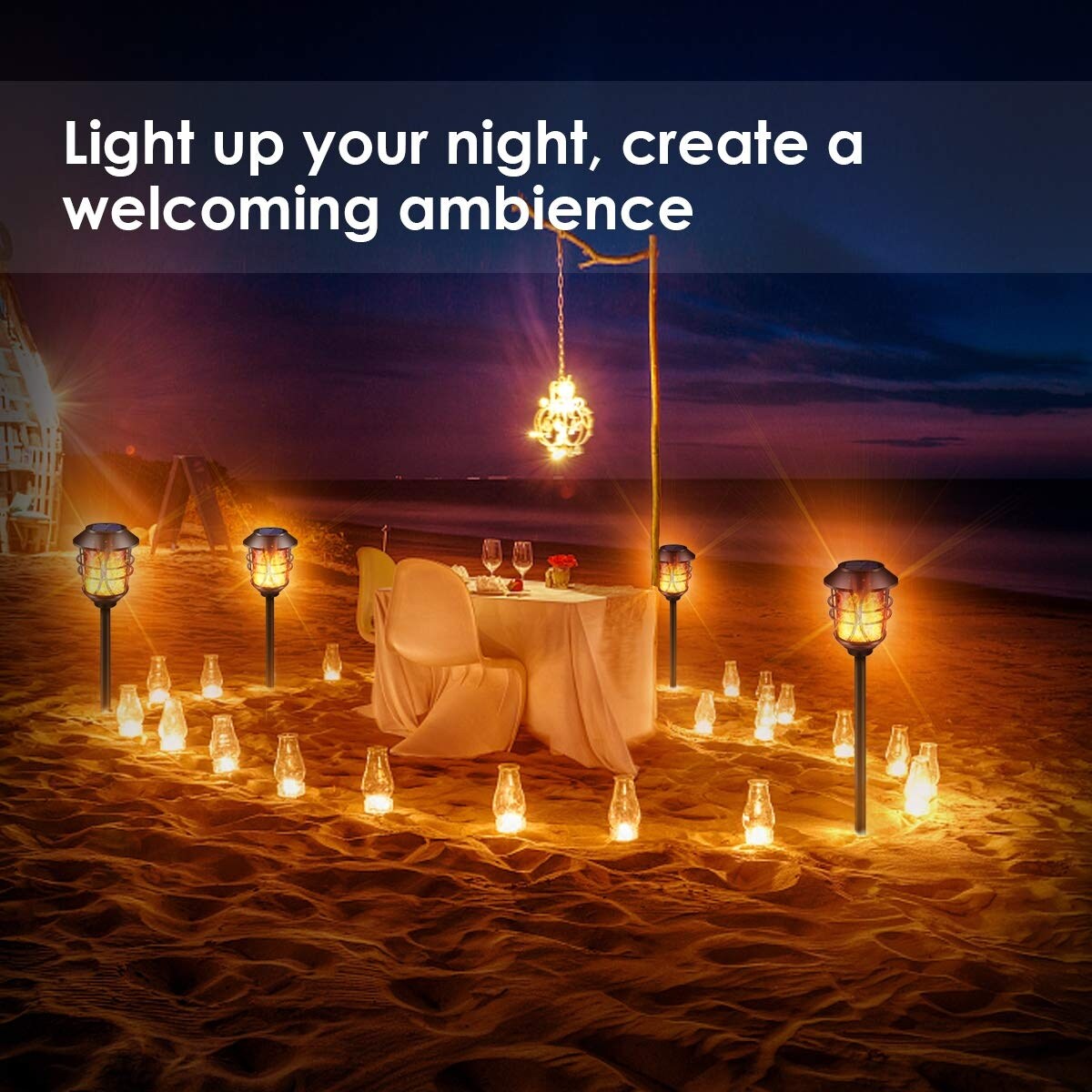 Solar Lights Metal Flickering Flame Solar Torches Lights Waterproof Outdoor Heavy Duty Lighting Solar Pathway Lights,4 Pack