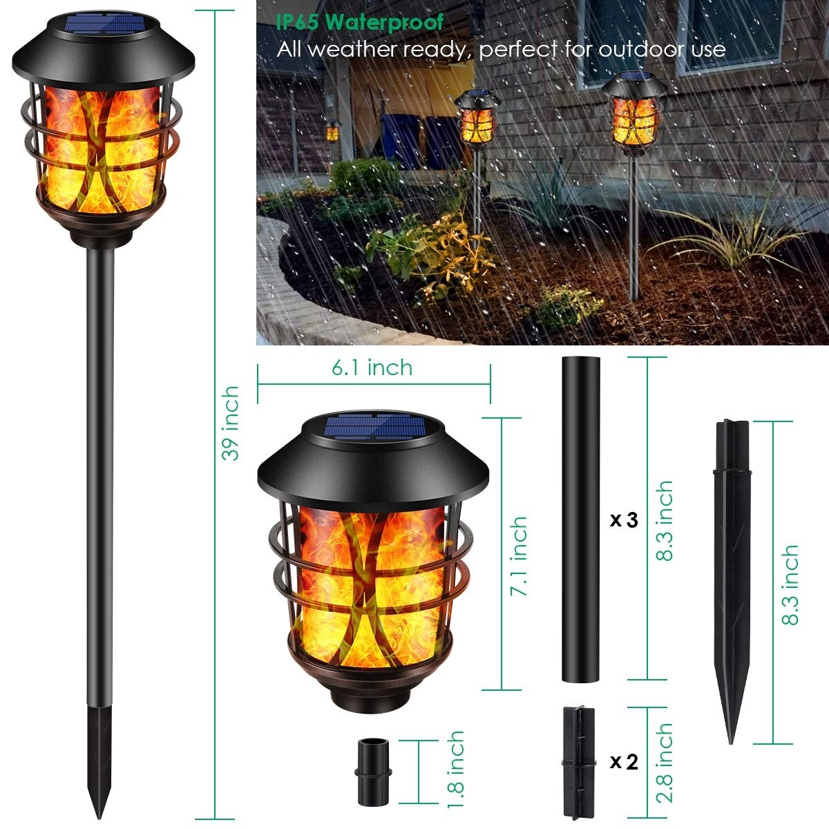 Solar Lights Metal Flickering Flame Solar Torches Lights Waterproof Outdoor Heavy Duty Lighting Solar Pathway Lights,4 Pack