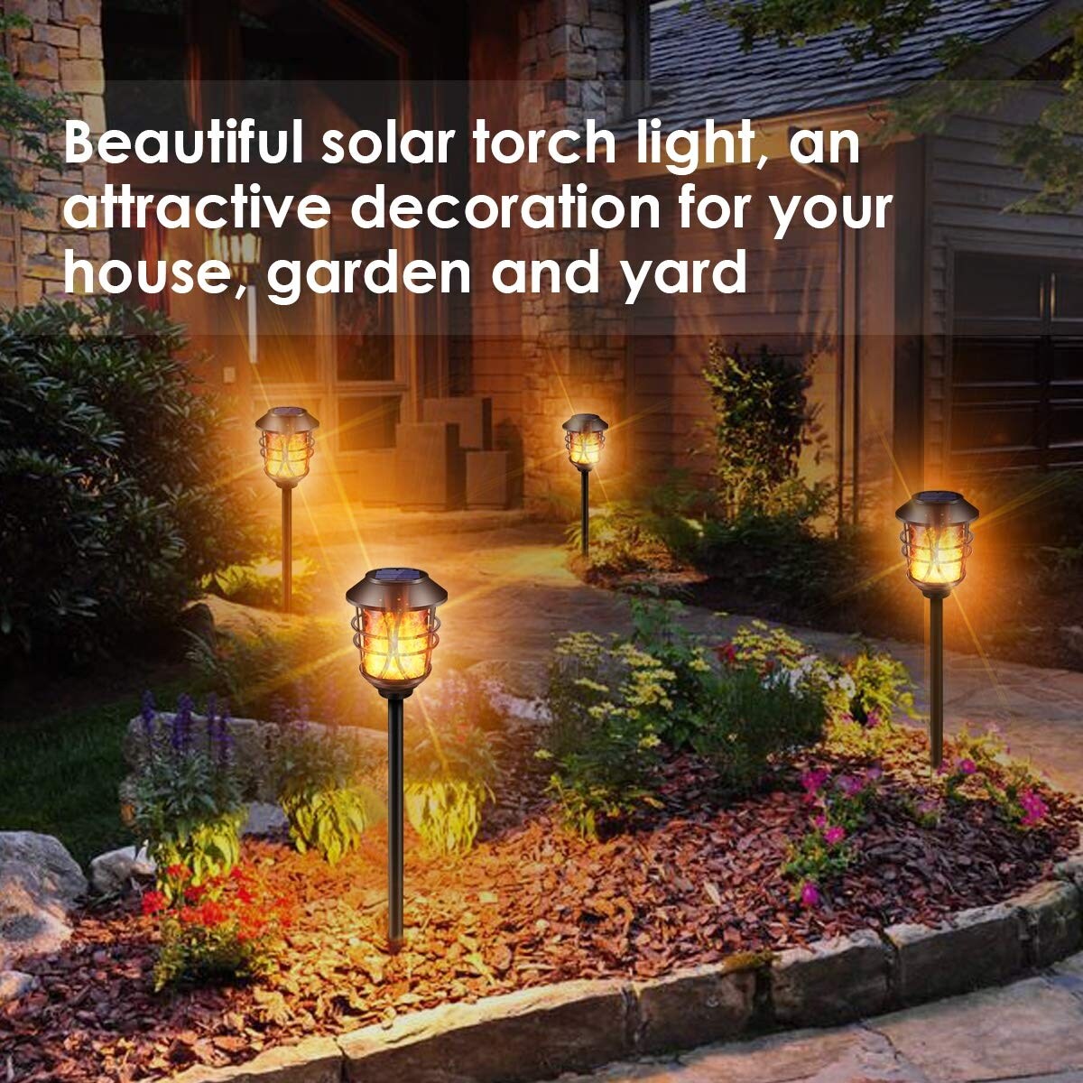 Solar Lights Metal Flickering Flame Solar Torches Lights Waterproof Outdoor Heavy Duty Lighting Solar Pathway Lights,4 Pack