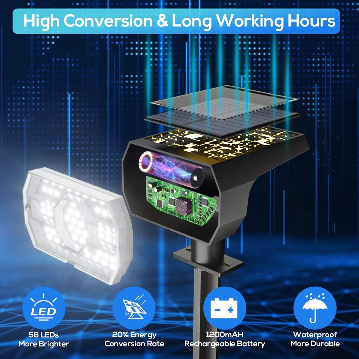 Solar Lights Outdoor Waterproof IP68, 56 LED 3 Lighting Modes Solar Powered Garden Yard Spot Solar Lights- 6 Pack