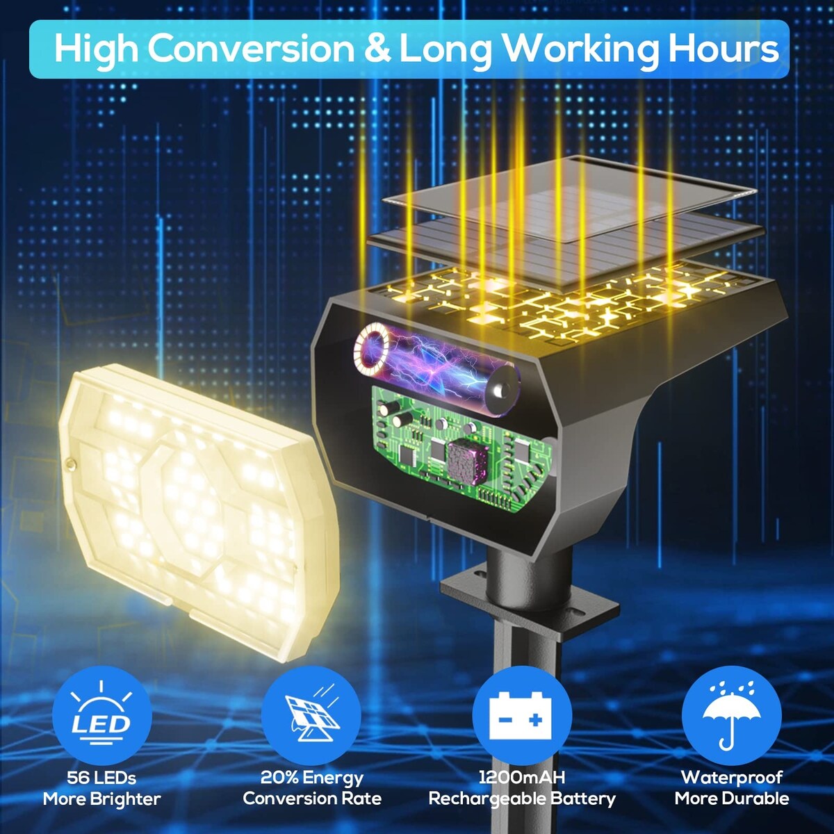 Solar Lights Outdoor Waterproof IP68, 56 LED 3 Lighting Modes Solar Powered Garden Yard Spot Solar Lights- 6 Pack