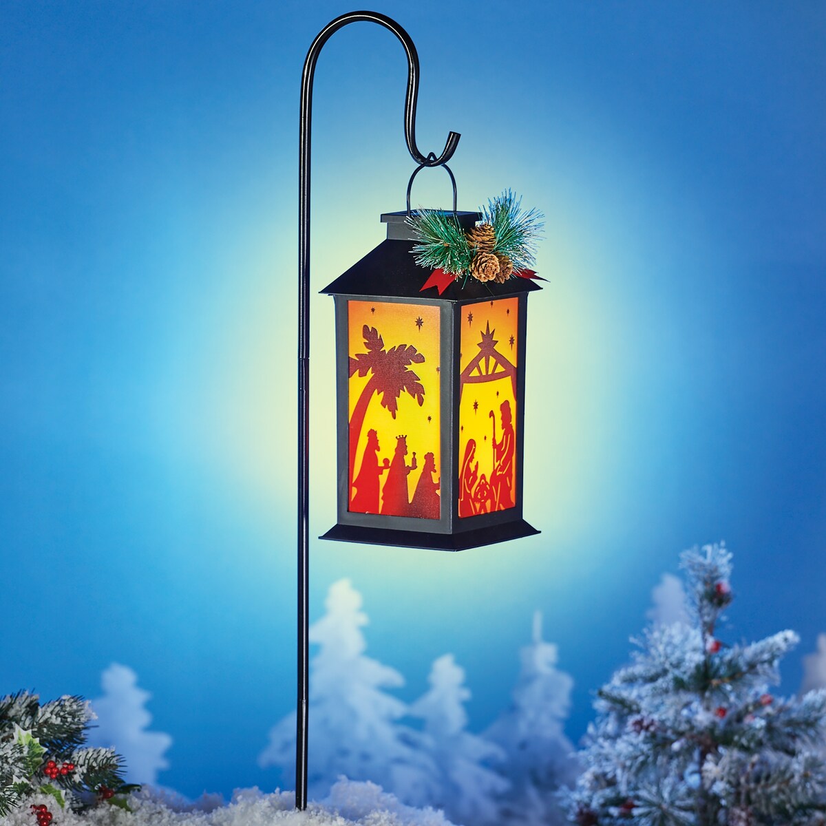 Solar Nativity Scene Outdoor Lantern with Shepherd's Hook - Orange - 7 x 35 x 5.5