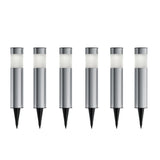 Solar Path Bollard Lights, Set of 6- 15” Stainless Steel Outdoor Stake Lighting by Pure Garden (Silver)