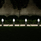 Solar Path Bollard Lights, Set of 6- 15” Stainless Steel Outdoor Stake Lighting by Pure Garden (Silver)