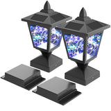 Solar Post Lights Outdoor, 30 Pcs Colorful LED, 4 Amorphous Silicon Solar Panels, fit 4x4 6x6 Wooden Posts(2 Pack)