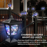 Solar Post Lights Outdoor, 30 Pcs Colorful LED, 4 Amorphous Silicon Solar Panels, fit 4x4 6x6 Wooden Posts(2 Pack)