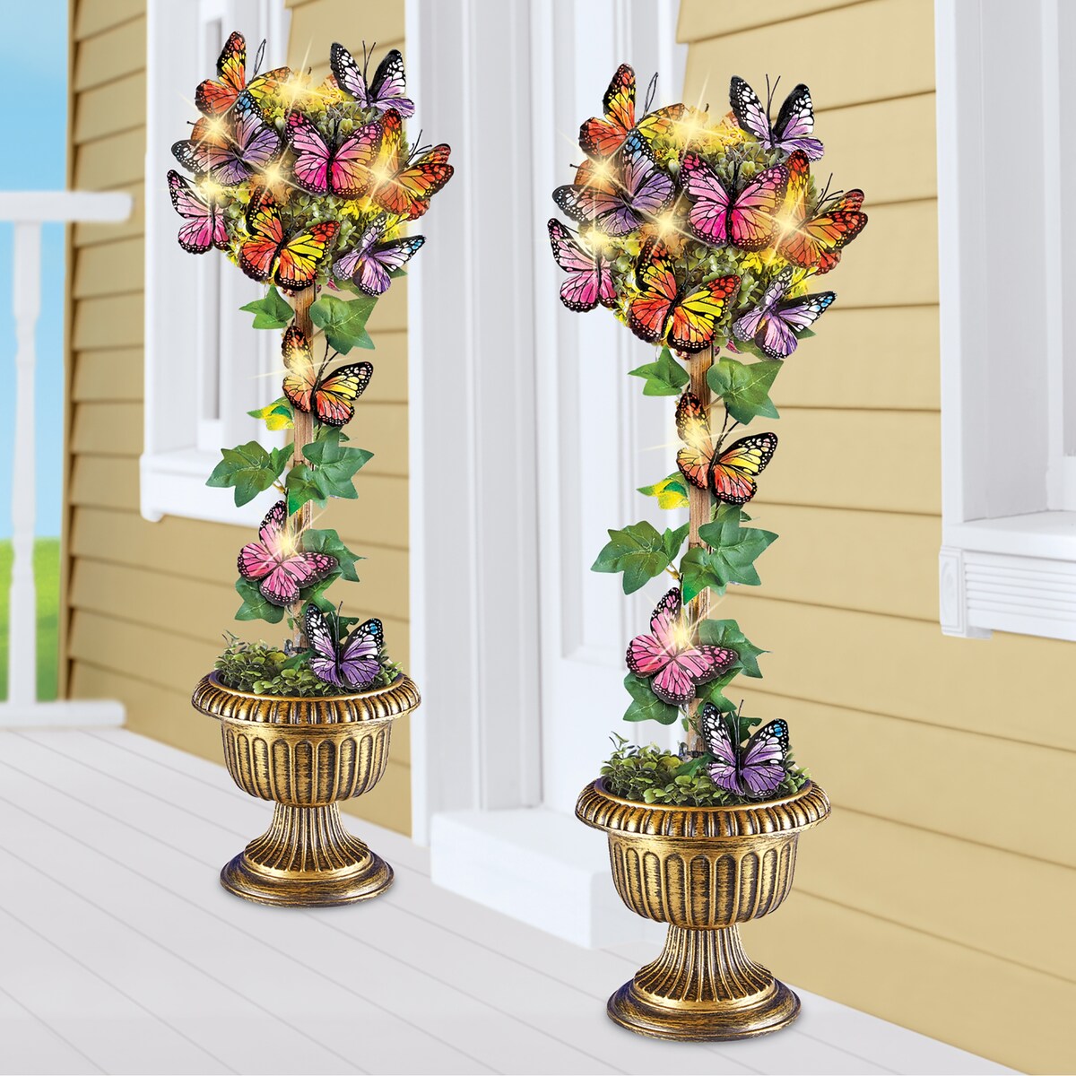 Solar Powered Colorful Butterflies Topiary with Vase - 7.5 x 27 x 7.5