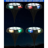 Solar Powered Disc 8 LED Ground Lights w/ 7 COLOR Changing Side Accent 4 pack - Small