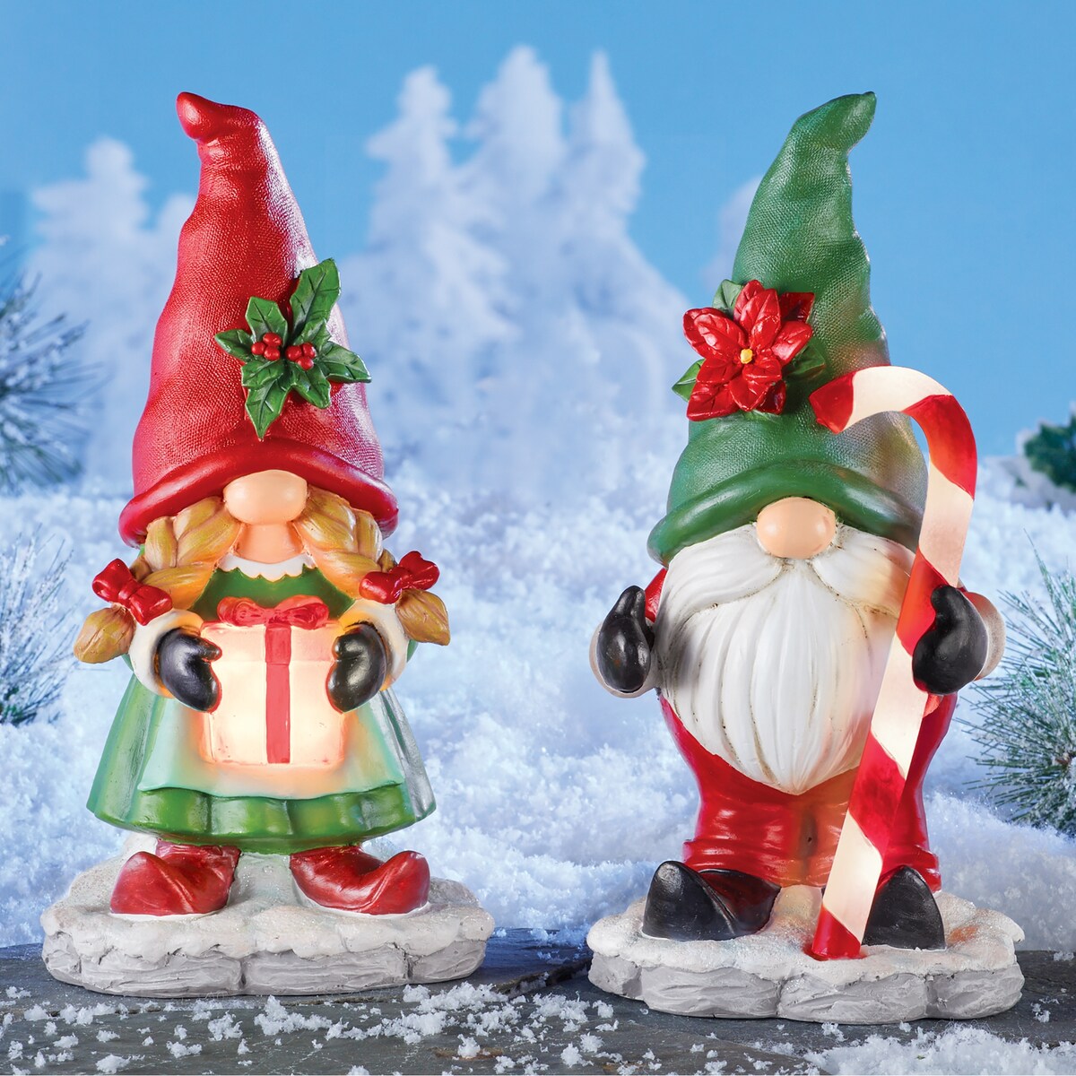 Solar Powered Holiday Gnome Couple Decoration