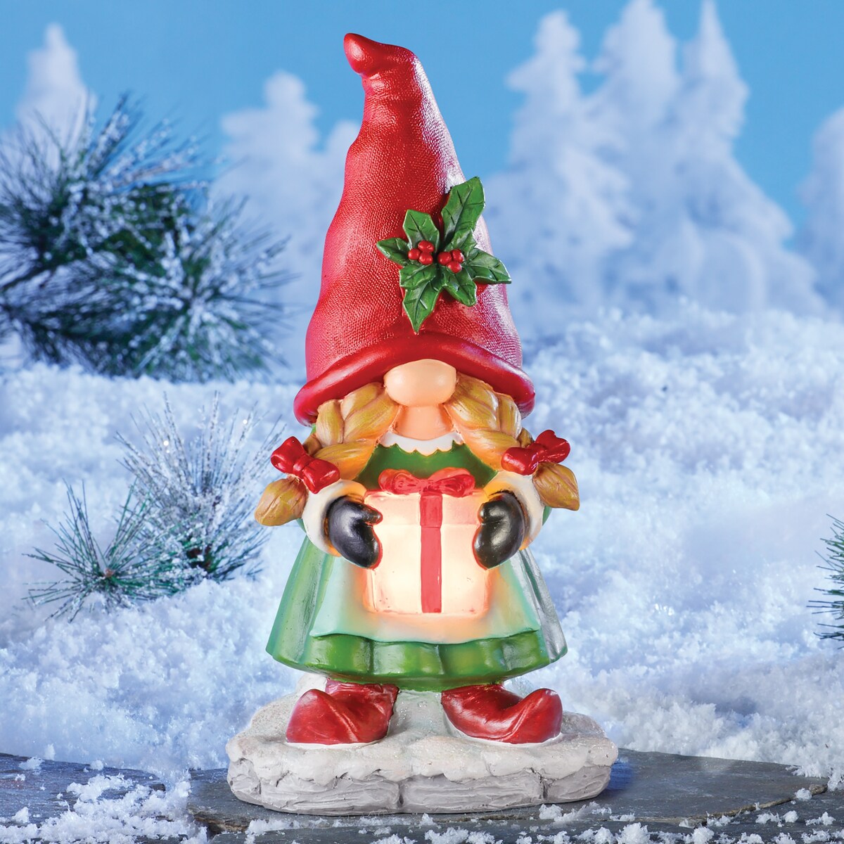 Solar Powered Holiday Gnome Couple Decoration