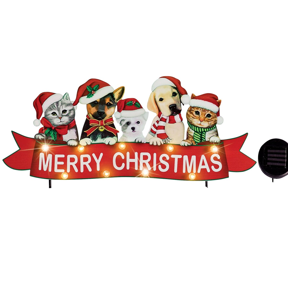 Solar Powered Merry Christmas Pet Garden Stake - Multi - 24.130 x 10.750 x 2.380