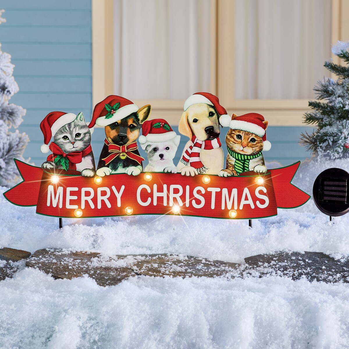 Solar Powered Merry Christmas Pet Garden Stake - Multi - 24.130 x 10.750 x 2.380