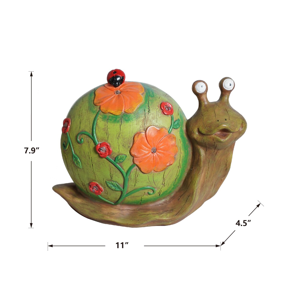 Solar Powered Snail with Flowers and Ladybug Outdoor LED Garden Light Decor