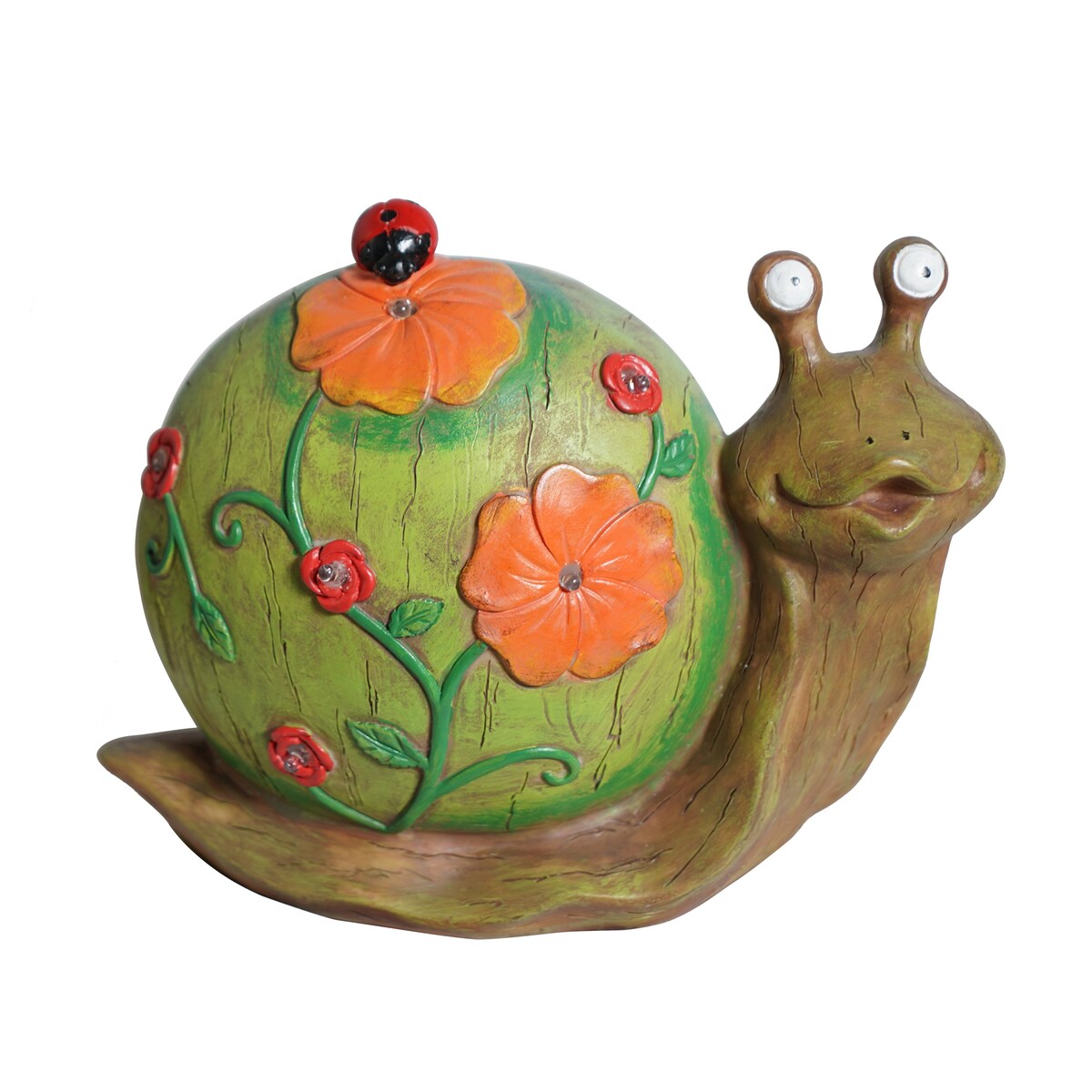 Solar Powered Snail with Flowers and Ladybug Outdoor LED Garden Light Decor