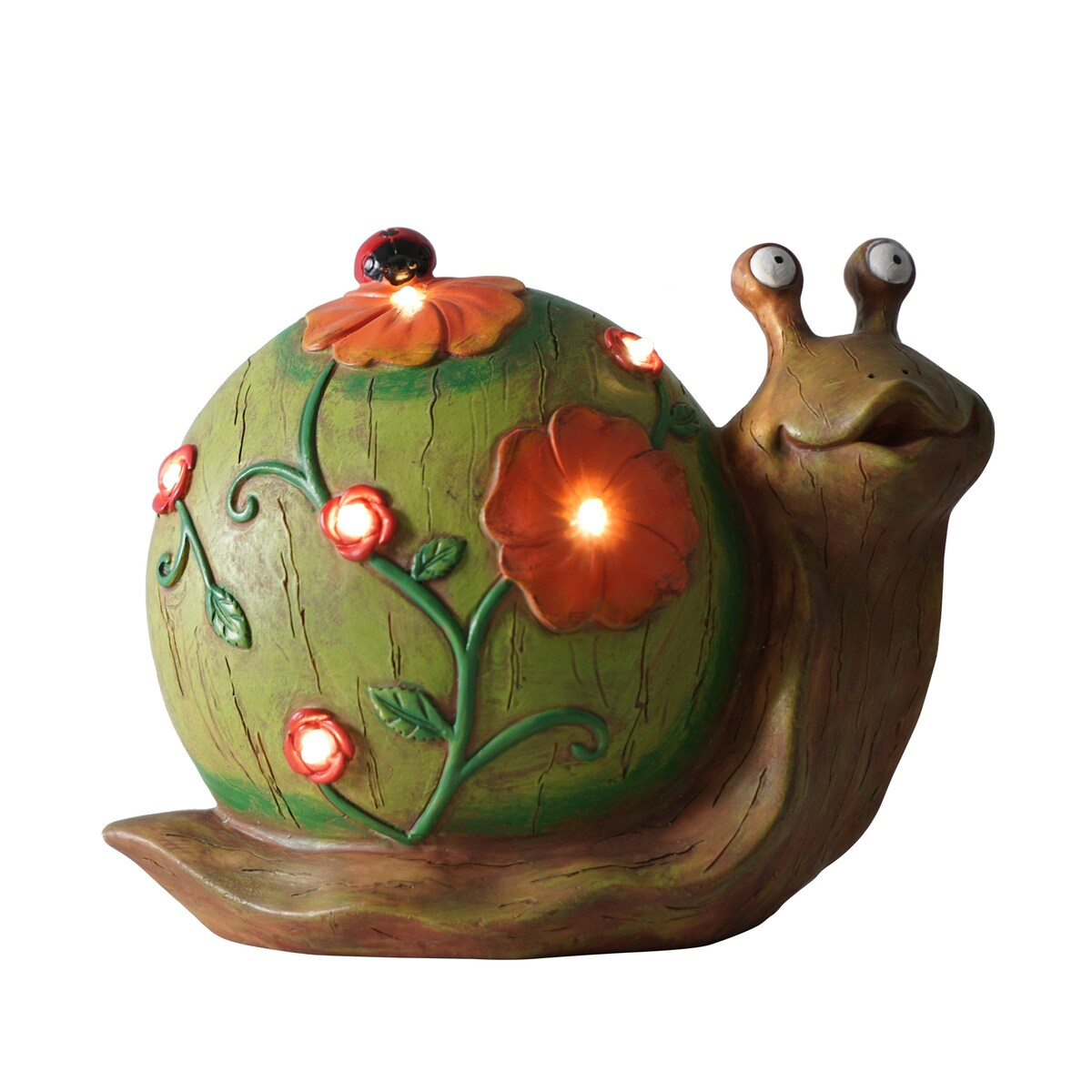 Solar Powered Snail with Flowers and Ladybug Outdoor LED Garden Light Decor