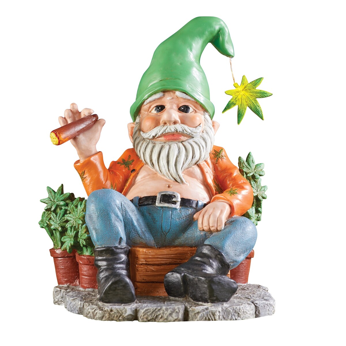 Solar Powered Stoned Gnome Garden Statue Decoration - 11.250 x 10.630 x 9.250