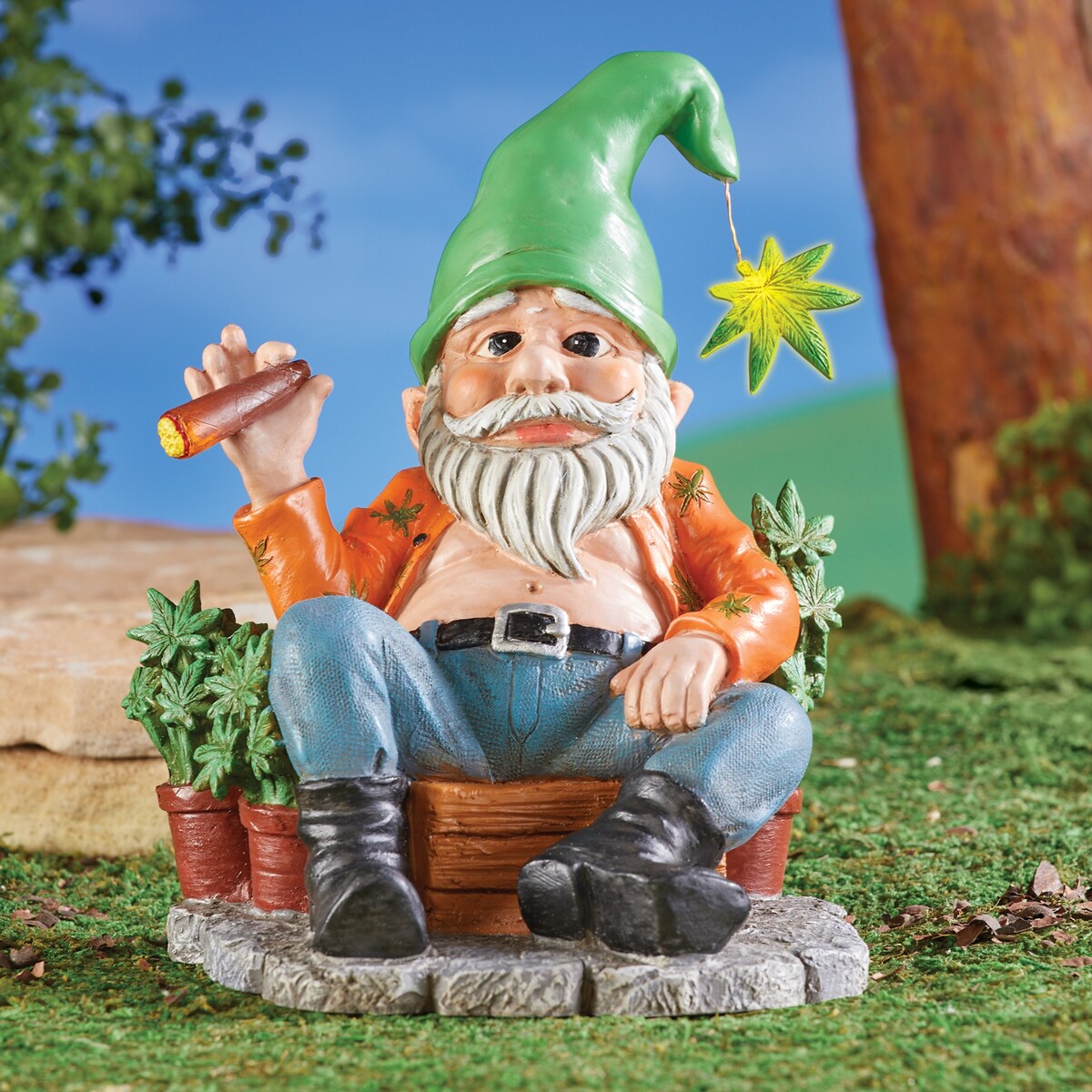 Solar Powered Stoned Gnome Garden Statue Decoration - 11.250 x 10.630 x 9.250