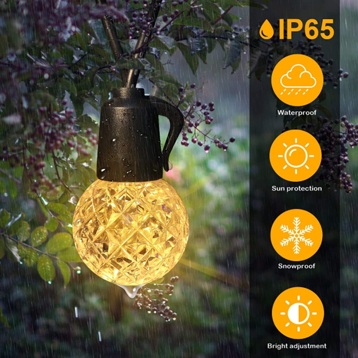 Solar String Lights, 25 LED 49ft Crystal Globe Lights with 8 Lighting Mode and Remote