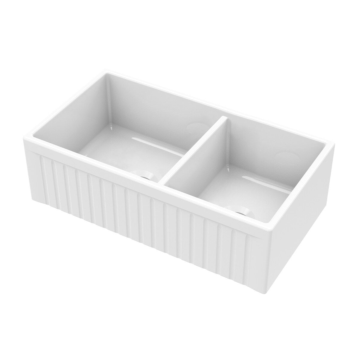 Soleil 33-in Fluted Fireclay 60/40 Double Bowl Kitchen Sink