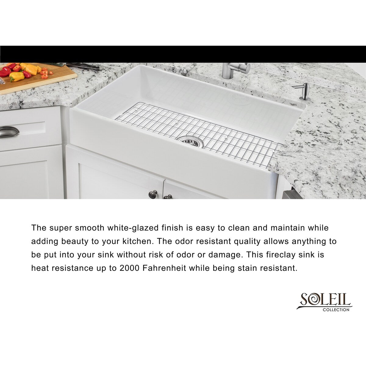 Soleil 33-in Fluted Fireclay 60/40 Double Bowl Kitchen Sink