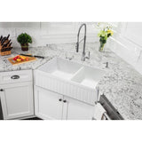 Soleil 33-in Fluted Fireclay 60/40 Double Bowl Kitchen Sink