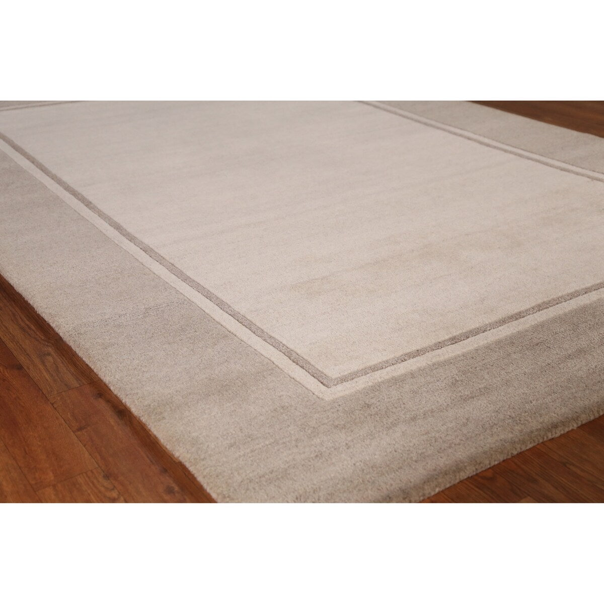 Solid Beige Gabbeh Indian Area Rug Handmade Wool Carpet - 5'3" x 7'7"