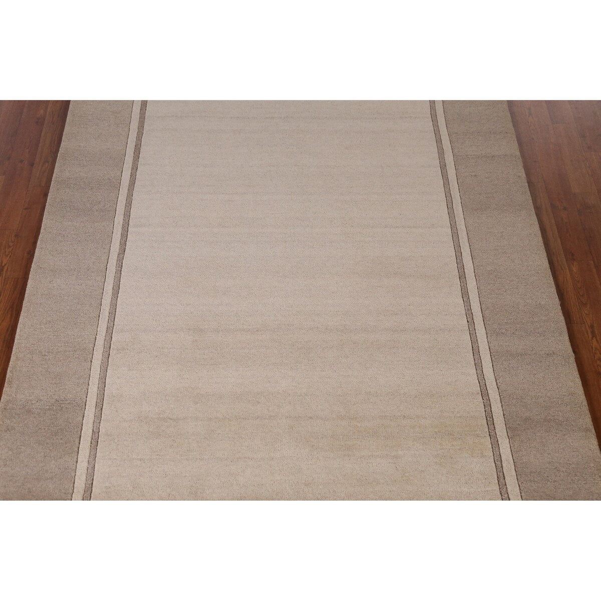 Solid Beige Gabbeh Indian Area Rug Handmade Wool Carpet - 5'3" x 7'7"