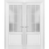 Solid French Double Doors Frosted Glass 9 Lites / Felicia 3309 White