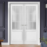 Solid French Double Doors Frosted Glass 9 Lites / Felicia 3309 White