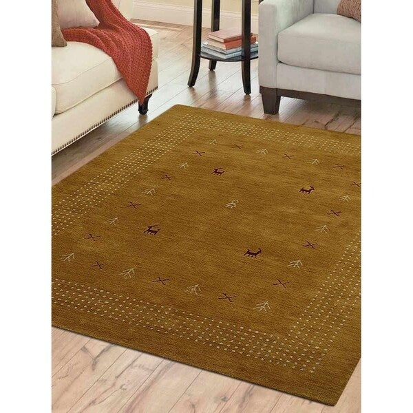 Solid Hand Made Modern Carpet Bordered Indian Gabbeh Oriental Area Rug - 5' x 8'