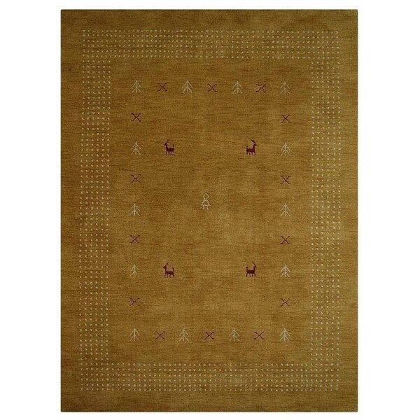 Solid Hand Made Modern Carpet Bordered Indian Gabbeh Oriental Area Rug - 5' x 8'