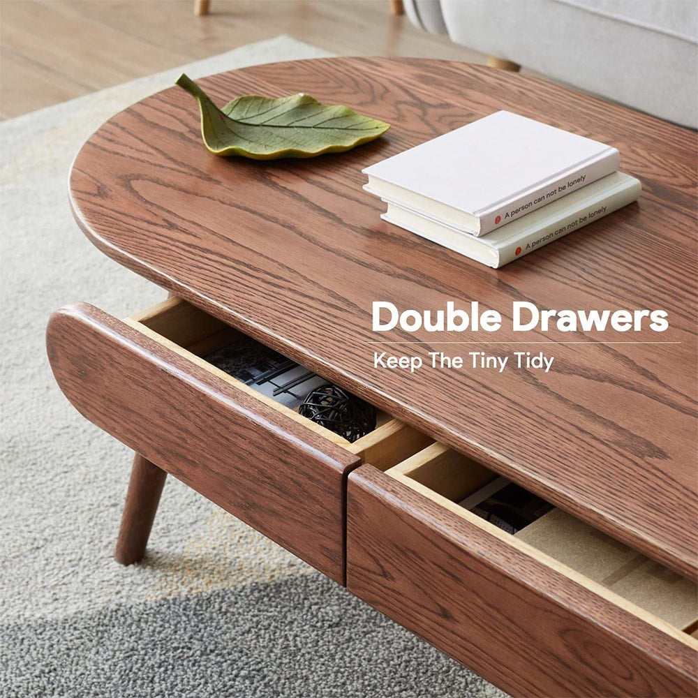 Solid Oak Wood Coffee Table with Storage, Coffee Table with Drawers - 47”