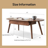 Solid Oak Wood Coffee Table with Storage, Coffee Table with Drawers - 47”