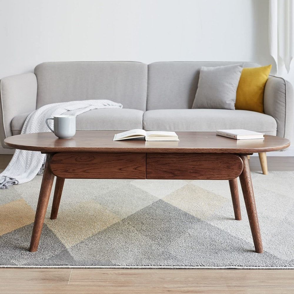 Solid Oak Wood Coffee Table with Storage, Coffee Table with Drawers - 47”