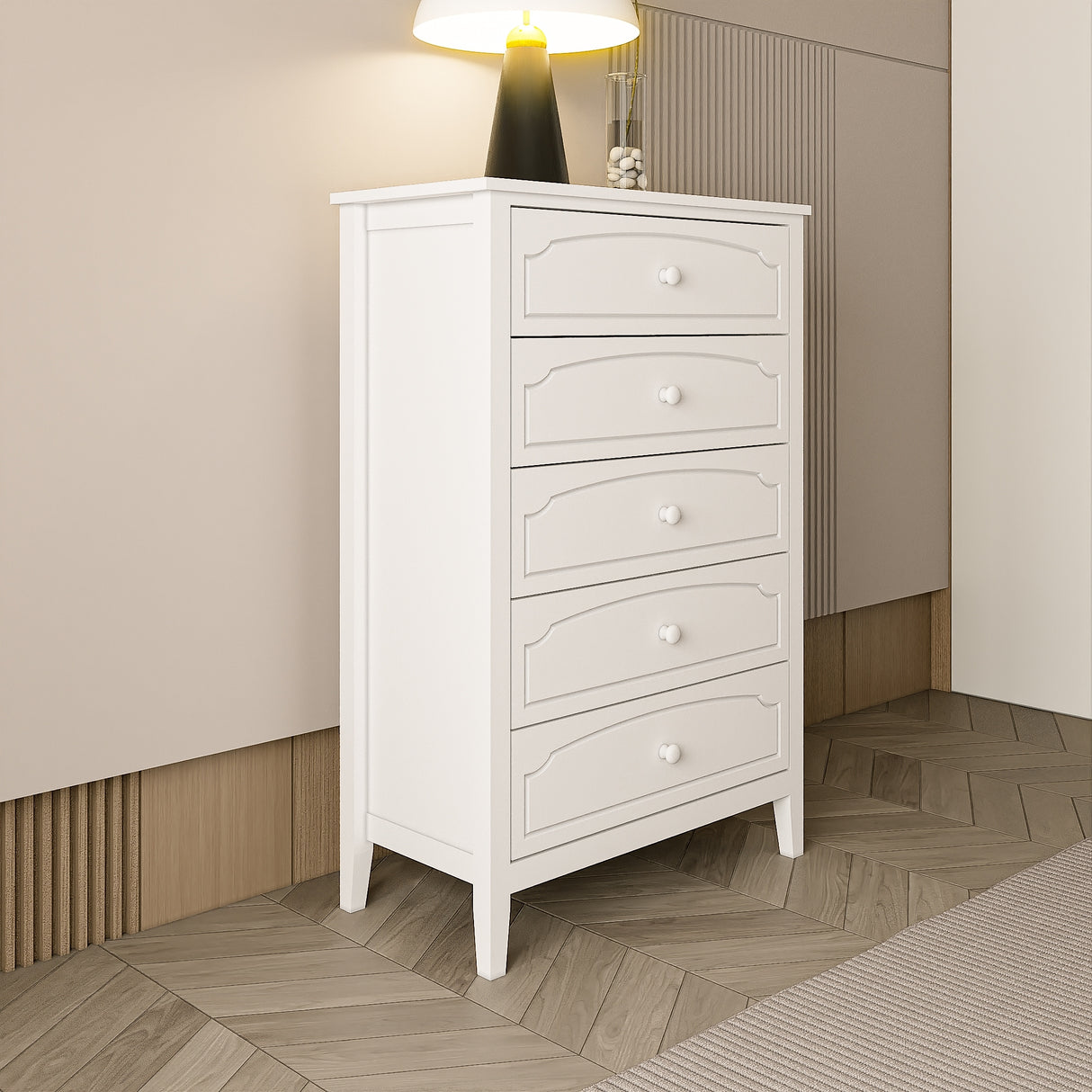 Solid Wood 5 Drawers Chest Bedroom Furniture