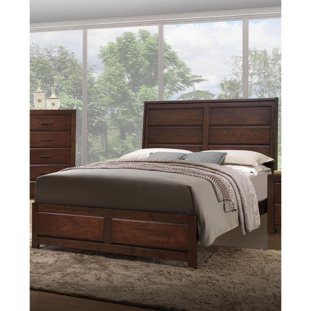 Solid Wood California King Size Bed, Walnut Brown
